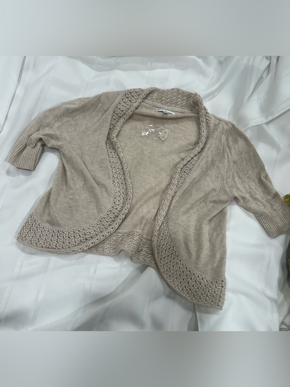 Croft & Barrow Beige Crochet Trim Shrug Cardigan Medium Cottagecore